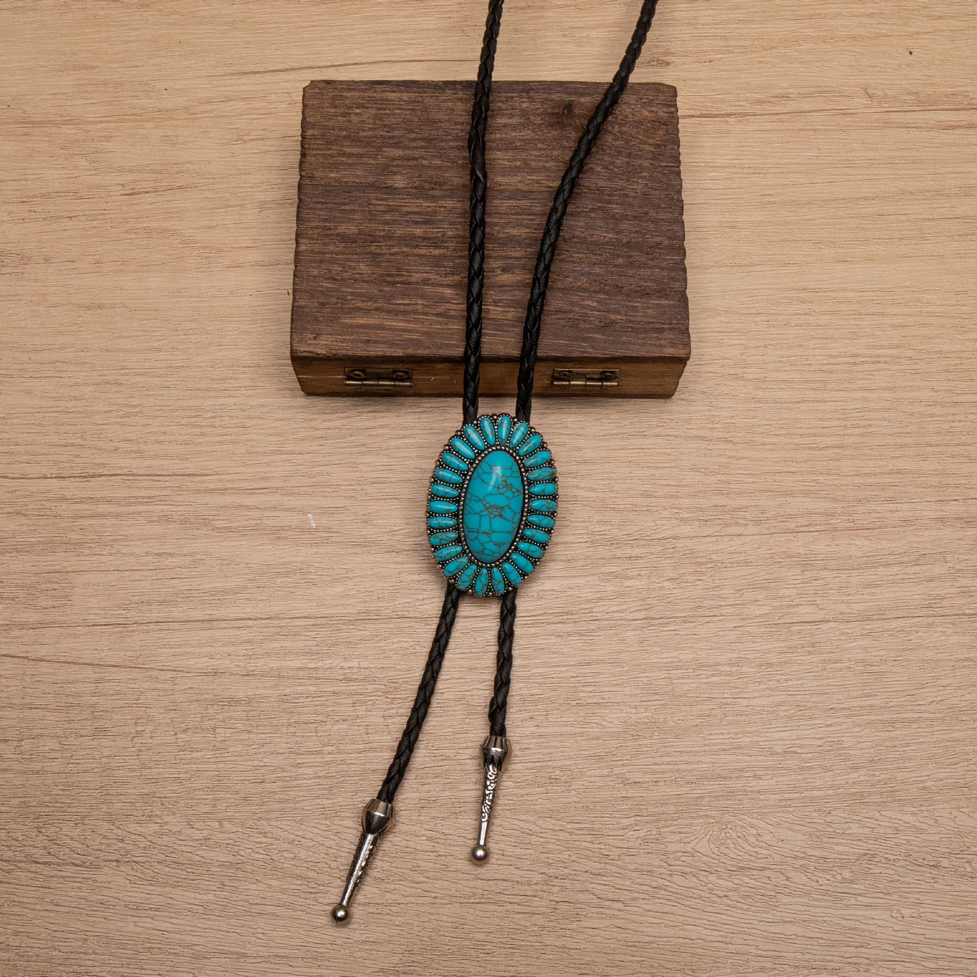 Wholesale Bohemia Blue Pine Stone  Bolo Tie Necklace
